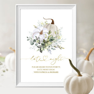 Kürbis-Grünpflanzen Herbst-Date Night-Glas-Schild Poster