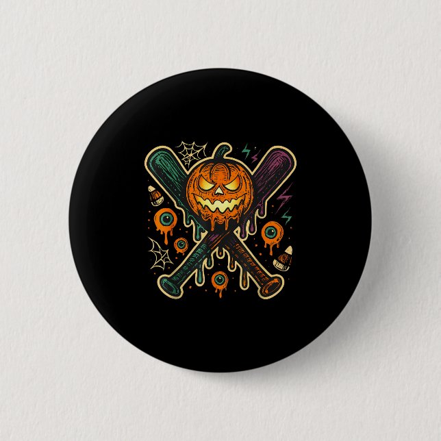 Kürbis Halloween Baseball Eis Drip Soky Boy Button (Vorderseite)