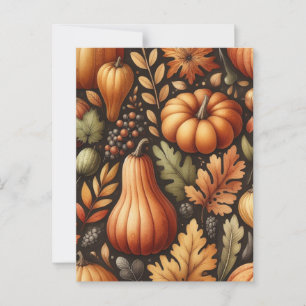 Kürbis Halloween, Botanisches Grün & Herbst Postkarte