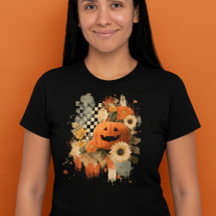 Kürbis Halloween Kariertes Brett retro Tri-Blend Shirt