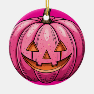 Kürbis-Halloween-Ornament in Rosa  Keramik Ornament