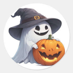 Kürbis-Halloween-Party-Accessoire mit Geist in Hex Runder Aufkleber