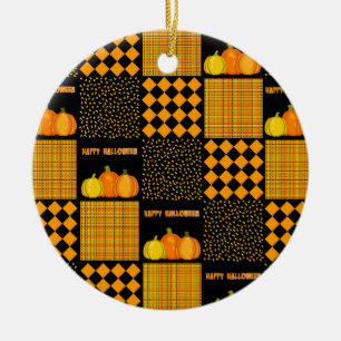 Kürbis-Halloween-Patchwork-Muster Keramik Ornament