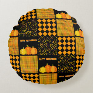 Kürbis-Halloween-Patchwork-Muster Rundes Kissen