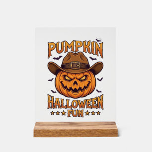 Kürbis Halloween-Spaß Jack Lantern Cowboyhut Flede Acrylschild