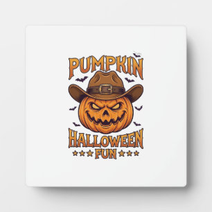 Kürbis Halloween-Spaß Jack Lantern Cowboyhut Flede Fotoplatte