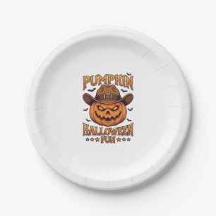 Kürbis Halloween-Spaß Jack Lantern Cowboyhut Flede Pappteller