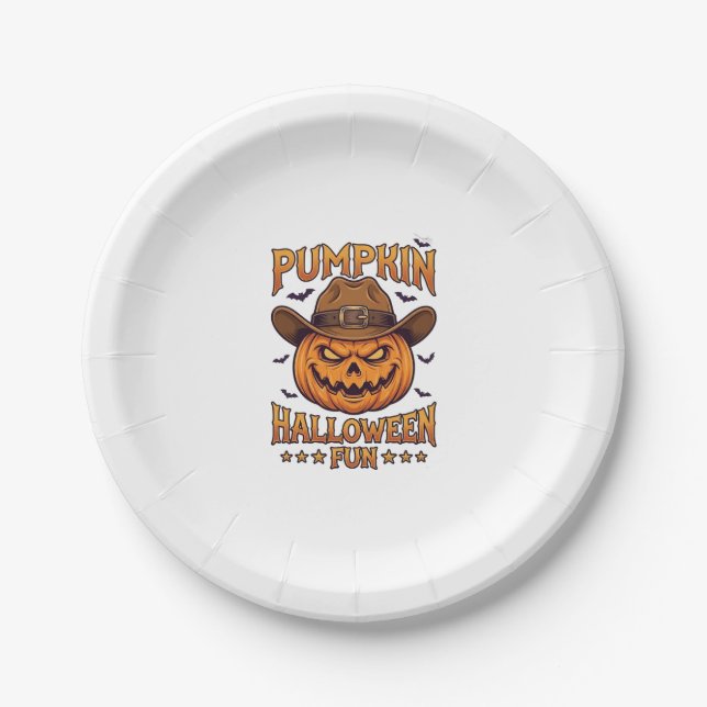 Kürbis Halloween-Spaß Jack Lantern Cowboyhut Flede Pappteller (Vorderseite)