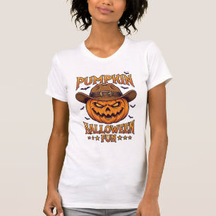 Kürbis Halloween-Spaß Jack Lantern Cowboyhut Flede T-Shirt