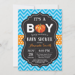 Kürbis-Herbst-Baby-Shower-Einladung Blaue Chevron Einladung