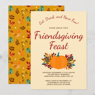 Kürbis-Herbstlaub-buntes Gold Friendsgiving Einladung