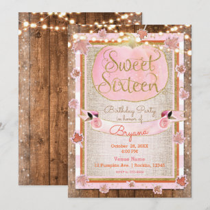 Kürbis Herbstlaub Rustic SWEET 16 Party Einladung
