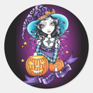 Kürbis-Hexe-Aufkleber "Lisas" Halloween Runder Aufkleber