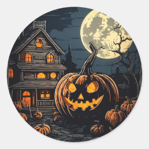 Kürbis im Halloween-Dorf Runder Aufkleber
