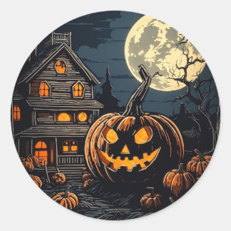 Kürbis im Halloween-Dorf Runder Aufkleber