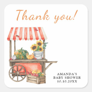 Kürbis ist auf dem Weg Baby Shower Danke Quadratischer Aufkleber
