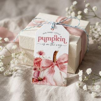 Kürbis ist auf dem Weg Pinker Kürbis-Baby-Party  Geschenkanhänger