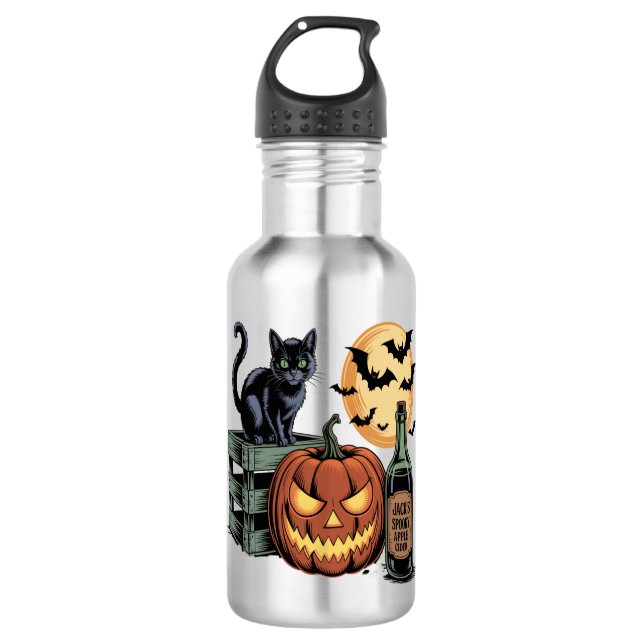 Kürbis-Katze-Bier-Halloween Edelstahlflasche (Vorderseite)