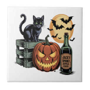Kürbis Katzen Bier Halloween Fliese