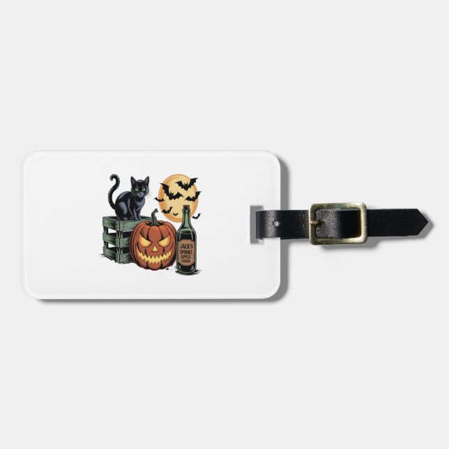 Kürbis Katzen Bier Halloween Gepäckanhänger (Vorderseite horizontal)