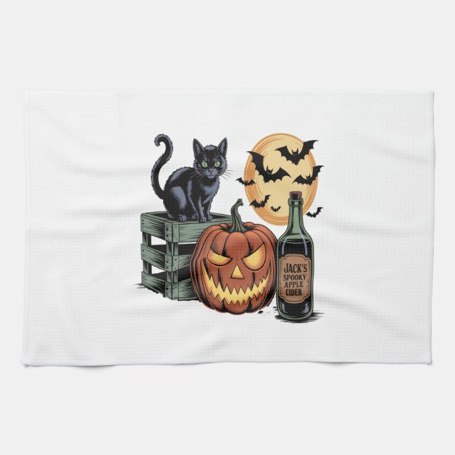 Kürbis Katzen Bier Halloween Geschirrtuch (Horizontal)