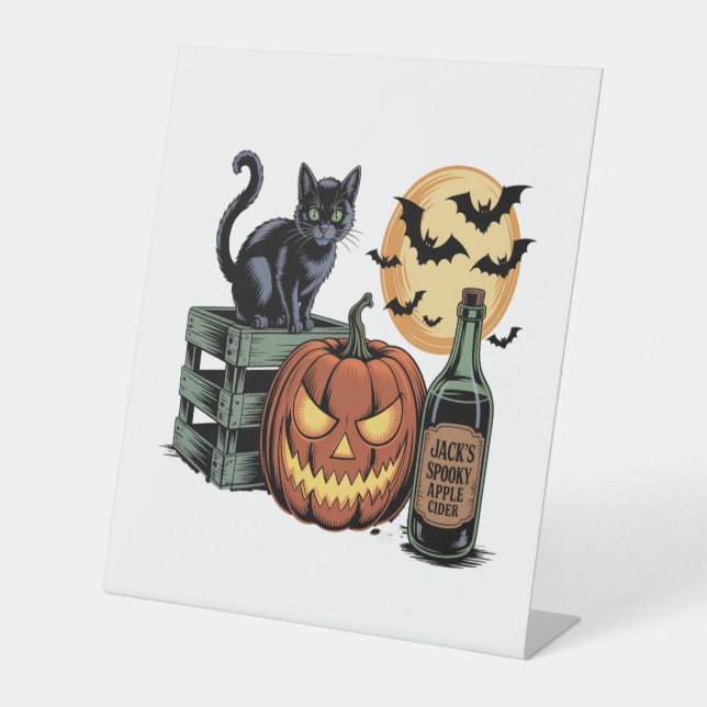 Kürbis-Katzen-Bier-Halloween Sockelschild (Vorderseite)