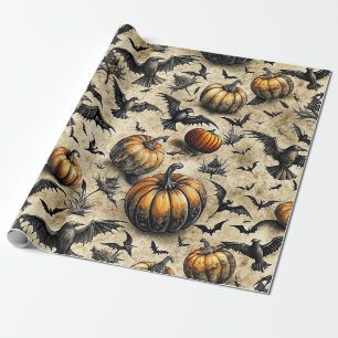 Kürbis, Krähen und Fledermäuse Halloween Muster (2 Geschenkpapier
