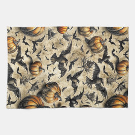 Kürbis, Krähen und Fledermäuse Halloween Muster (2 Geschirrtuch