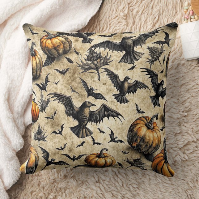 Kürbis, Krähen und Fledermäuse Halloween Muster (2 Kissen (Decke)