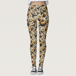 Kürbis, Krähen und Fledermäuse Halloween Muster (2 Leggings