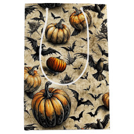 Kürbis, Krähen und Fledermäuse Halloween Muster (2 Mittlere Geschenktüte