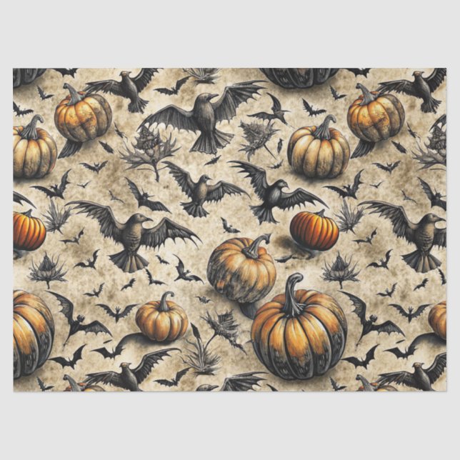 Kürbis, Krähen und Fledermäuse Halloween Muster (2 Seidenpapier (Vorderseite)