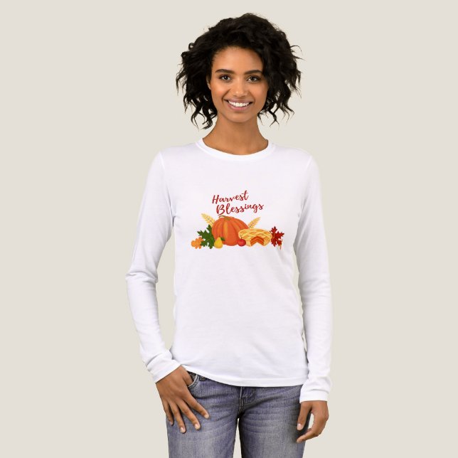 Kürbis, Kuchen, Blätter und "Ernte der Segnungen Tri-Blend Shirt (Vorderseite voll)
