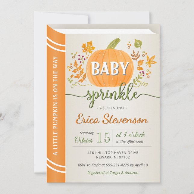 Kürbis-Kürbis-Storybook Neutral-Baby-Sprinkle Einladung (Vorderseite)