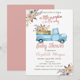 Kürbis-LKW-Blumen-Roségold-Baby-Party Einladung