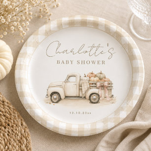 Kürbis-LKW Rustikal Gingham Herbst-Baby-Party Pappteller