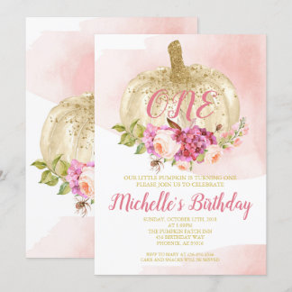 Kürbis-Mädchen-Rosa-Golderstes Einladung