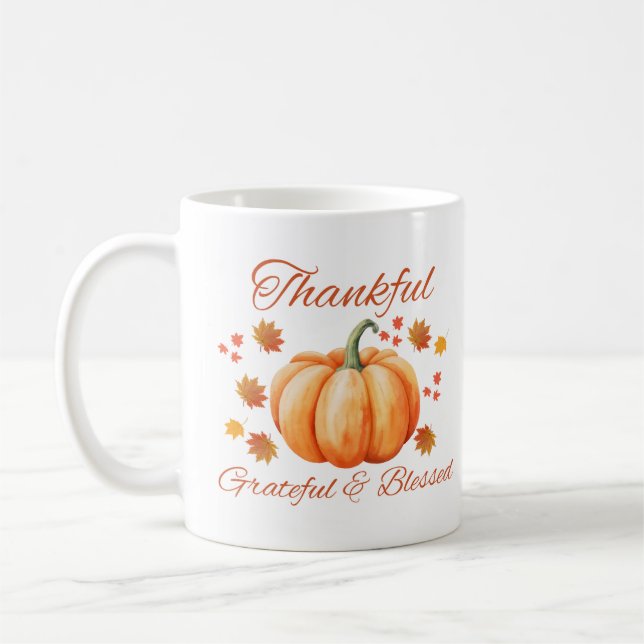 Kürbis mit Dankbarkeit Gesegnet Erntedank Kunst Kaffeetasse (Links)