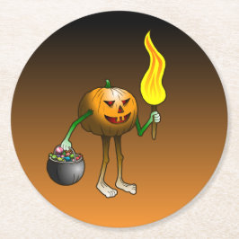 Kürbis mit Fackel-Untersetzer Runder Pappuntersetzer
