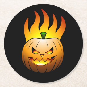 Kürbis mit Fratze zum Halloween Runder Pappuntersetzer