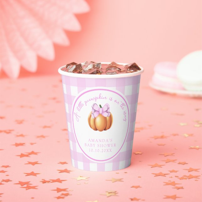 Kürbis mit rosa Bug in Käfig Babydusche Pappbecher (Insitu)
