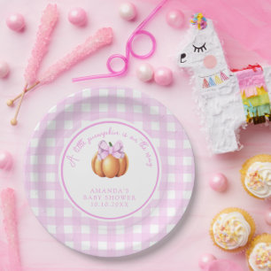 Kürbis mit rosa Bug in Käfig Babydusche Pappteller