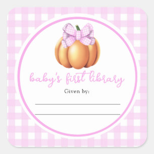 Kürbis mit rosa Schleife - Baby's erste Bibliothek Quadratischer Aufkleber