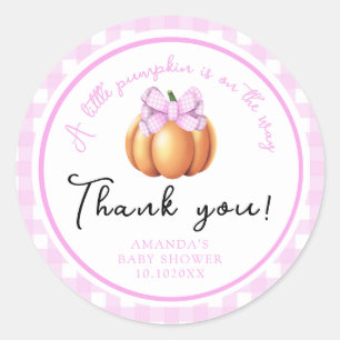 Kürbis mit rosa Schleife danke Baby Shower Runder Aufkleber