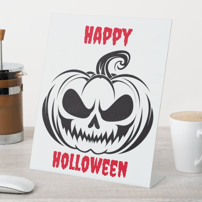 Kürbis mit Schädelschablone Sockelschild (In Situ)