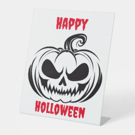 Kürbis mit Schädelschablone Sockelschild