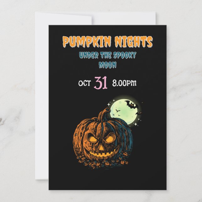 Kürbis mit Vollmond und Halloween Einladung (Vorderseite)