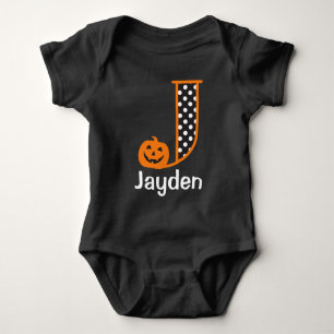 Kürbis-Monogramm-Initiale J Halloween-Bodysuit-w Baby Strampler