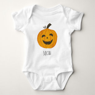 Kürbis-Monogramm-Name Jack-O-Lantern Baby Strampler