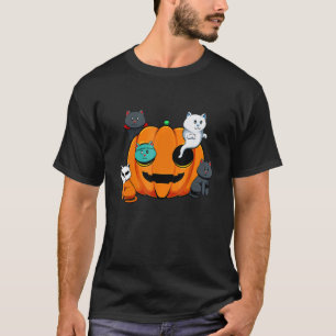 Kürbis-Monster-Katzen Faules Halloween-Kostüm Süße T-Shirt
